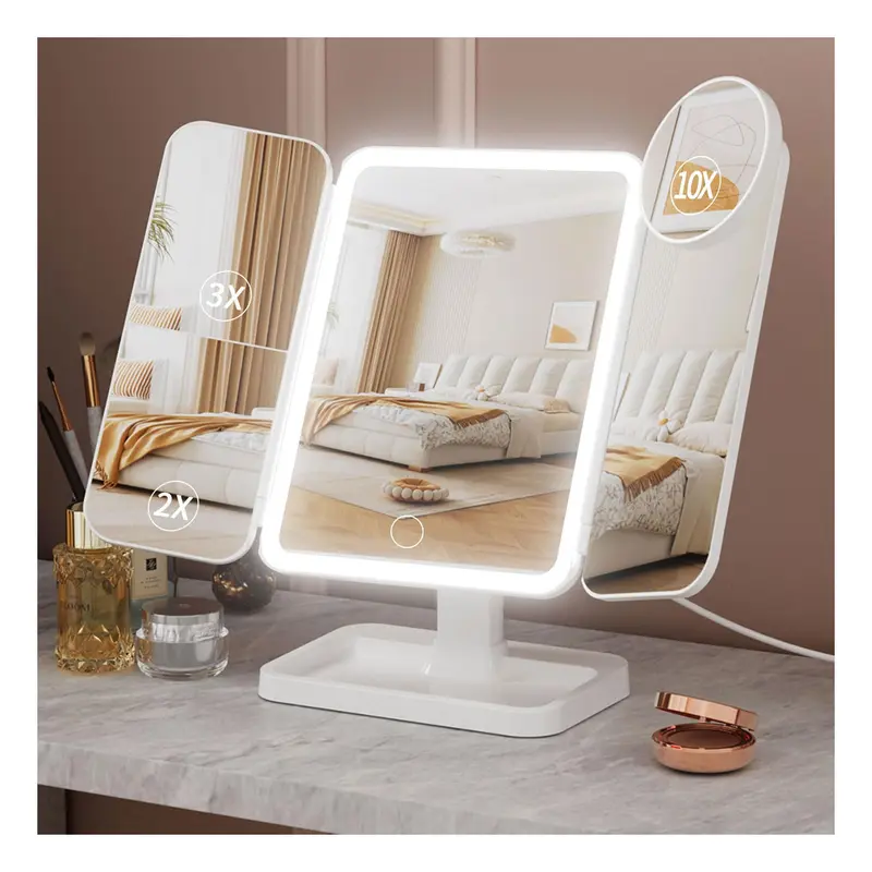 Miroir Maquillage Éclairé YGGPOQO – 75 LED, Grossissements 1X à 10X, 3 Modes et Recharge USB-C