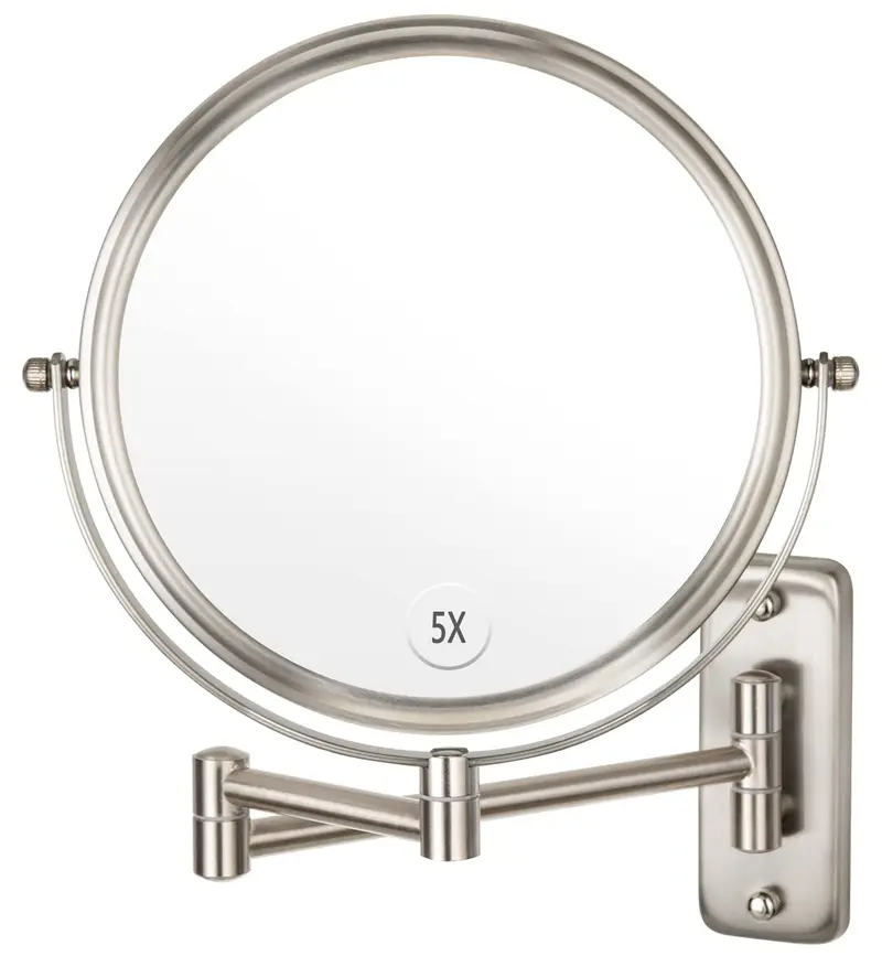 Miroir mural ALHAKIN 1x/5x – Double face, bras extensible, nickel, 8 pouces
