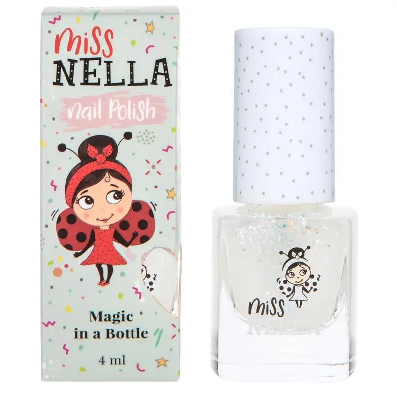 MISS NELLA Confetti Clouds – Vernis transparent pailleté sûr pour enfants, sans odeur, à base d’eau, retrait facile