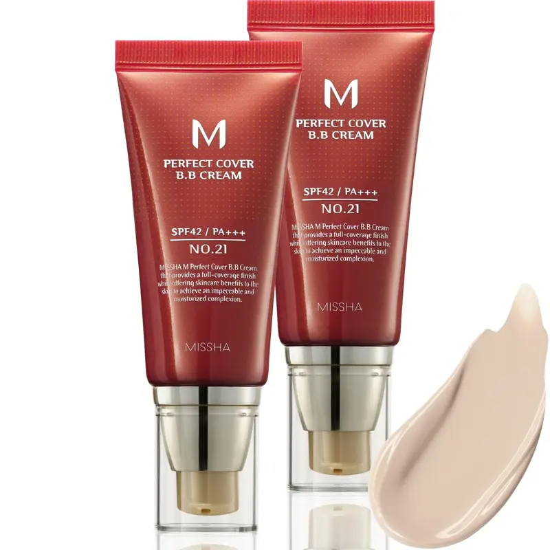 MISSHA M Perfect Cover BB Cream Duo No21 – Lumière Beige, sous-ton froid, SPF42 PA+++