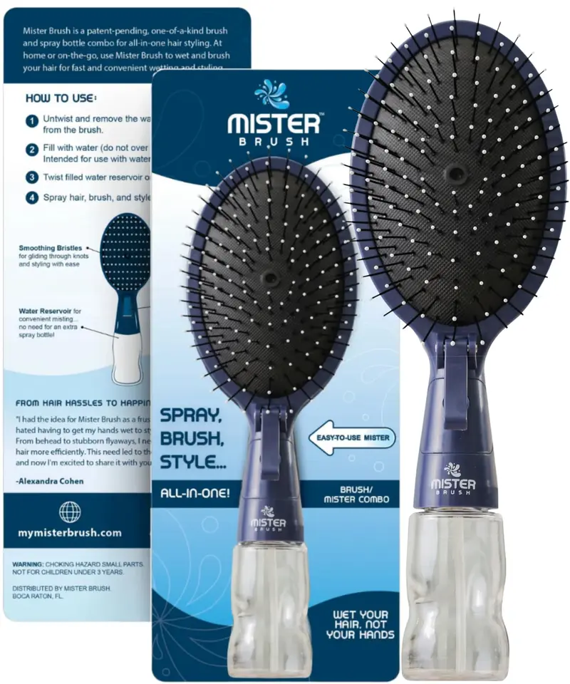Mister Brush Navy – Brosse démêlante 2 en 1 avec vaporisateur intégré
