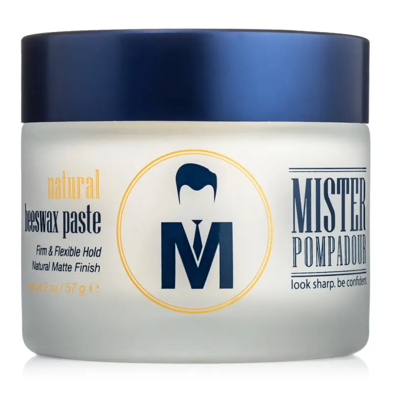Mister Pompadour Pâte cire d’abeille naturelle – Haute tenue, finition mate, base d’eau, lavage facile | 2oz