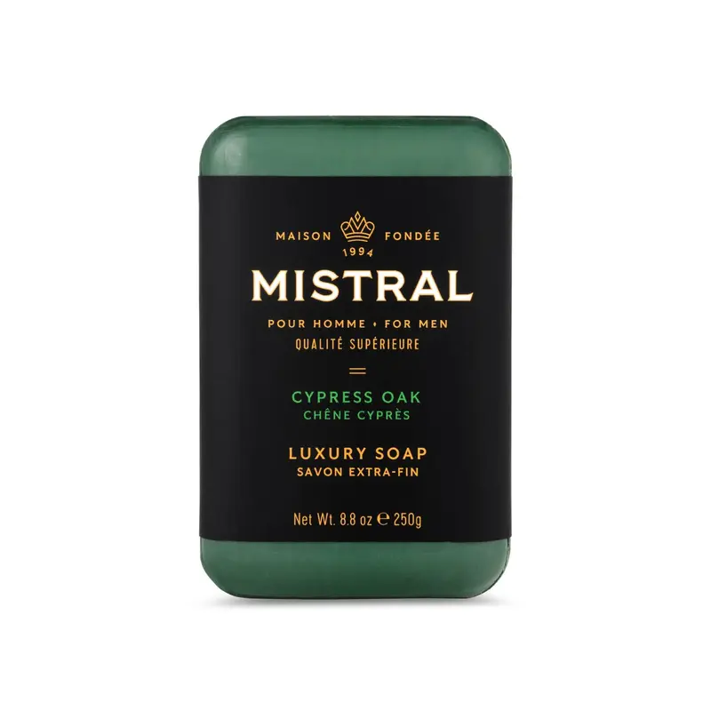 Mistral Cypress Oak – Savon naturel pour hommes | Hydratant & Triplement moulé | Sans parabènes ni phtalates | Fabriqué en France | 250 g