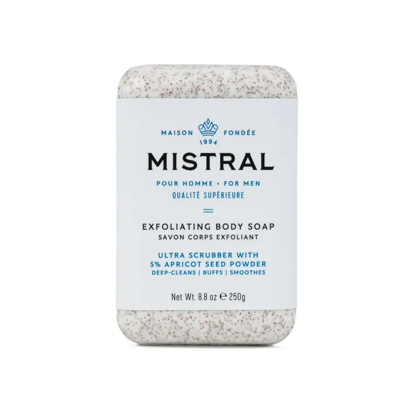 Mistral Savon-Barre Exfoliant pour Hommes – 8,8 oz, Gommage Français Sans Sulfates