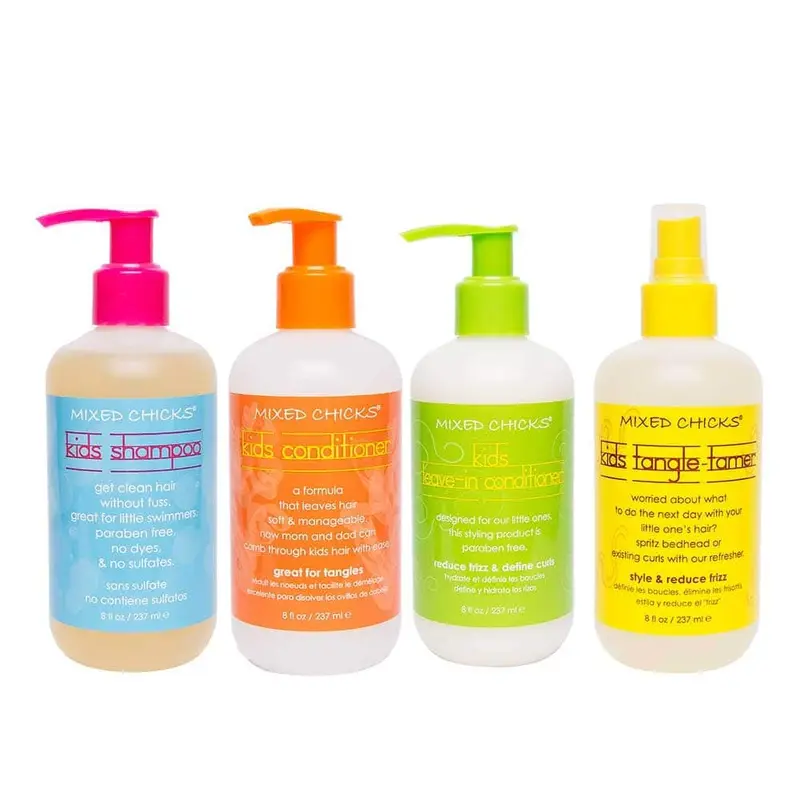 Mixed Chicks Lot Quad pour Enfants – Shampoing, Après-Shampoing, Soin Sans Rinçage et Tangle-Tamer, 236 ml chacun (Lot de 4)