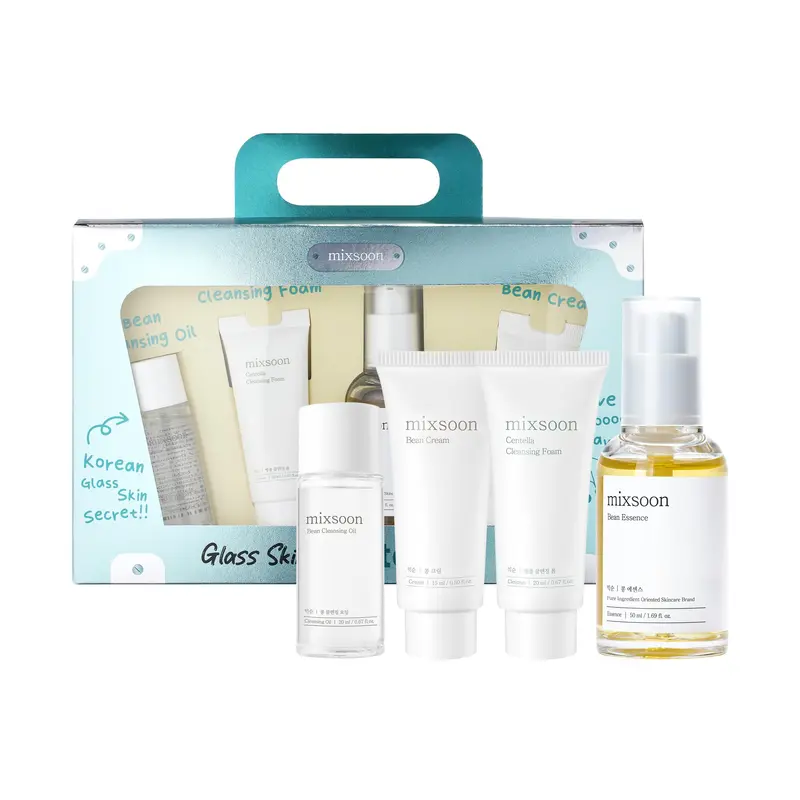 mixsoon Coffret Soin 5 Étapes pour Peau Hydratée et Lumineuse – Huile Nettoyante Bean, Mousse Centella, Essence Bean, Crème Bean 105 ml