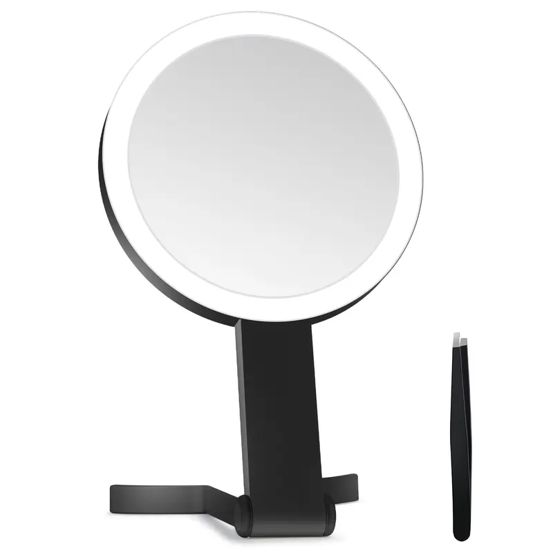 MIYADIVA Miroir de Maquillage Lumineux 30x – Miroir Double Face avec Lumière, à Suspendre ou à Tenir, Noir