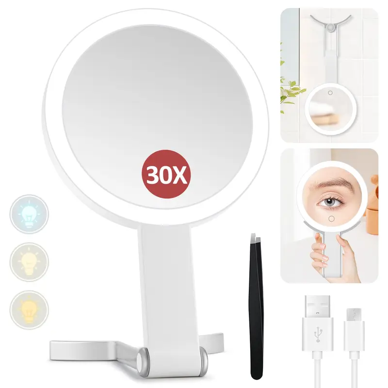 MIYADIVA Miroir lumineux 30x – 2 faces, lumière réglable, portable