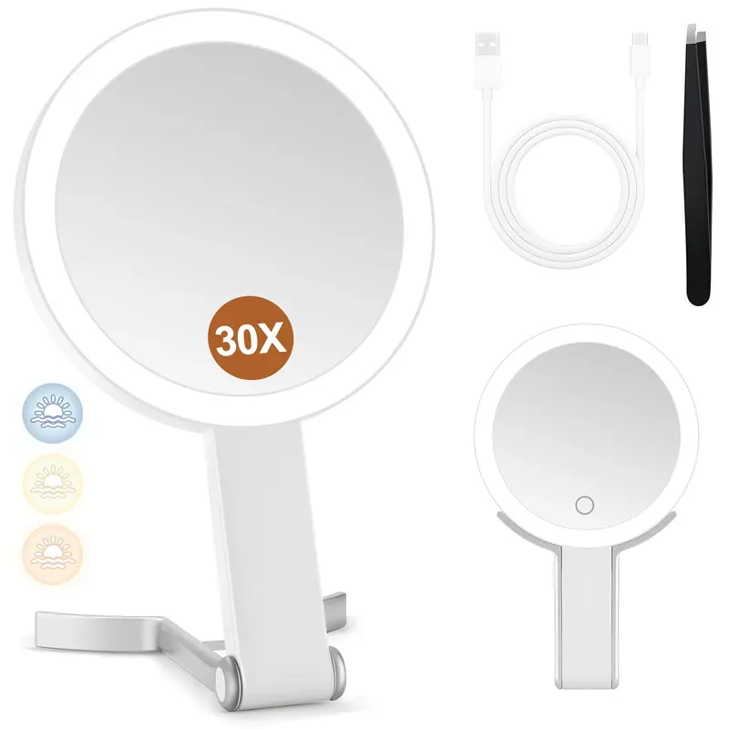 MIYADIVA Miroir Maquillage Éclairé Double Face 30x/1x – Voyage, Lumière 3 Couleurs & Contrôle Tactile