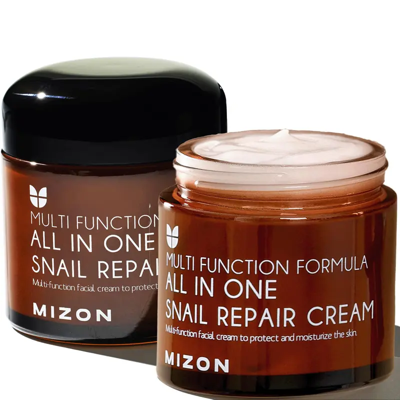 MIZON Crème réparatrice tout-en-un à la bave d’escargot — lot 2 x 75 ml, 12 extraits naturels