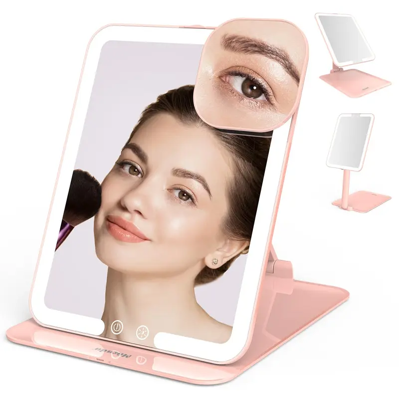 Mocado Miroir de Maquillage de Voyage à Trois Volets avec Éclairage – Rose