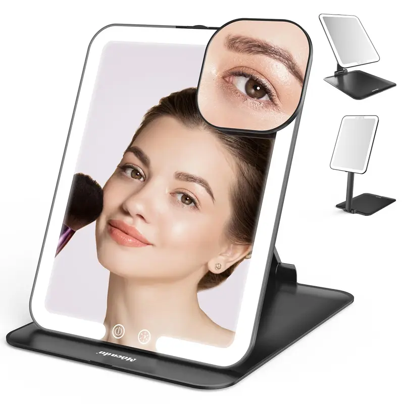 Mocado Miroir de Voyage avec Lumière — Pliage triple, 3 teintes lumineuses, 1500mAh, mémoire