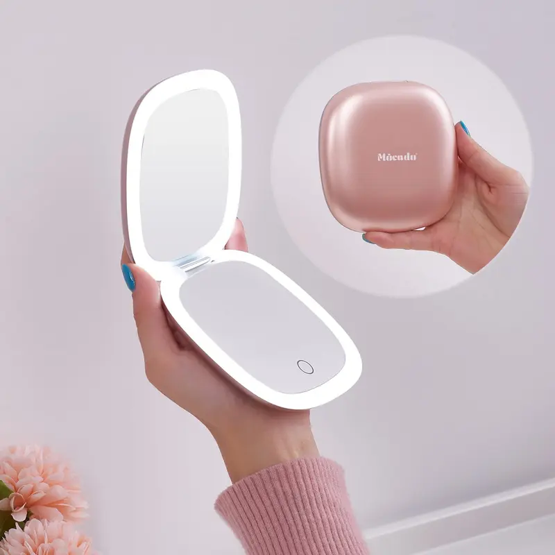 Mocado Miroir LED Compact de Voyage 4 pouces 1X/10X – Double Face, USB Rechargeable, Rose Doré