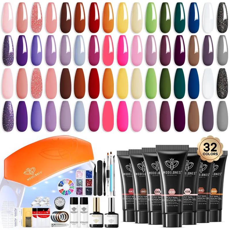 Modelones 133 pièces kit gel poly extension – 32 couleurs, kit manucure tout-en-un