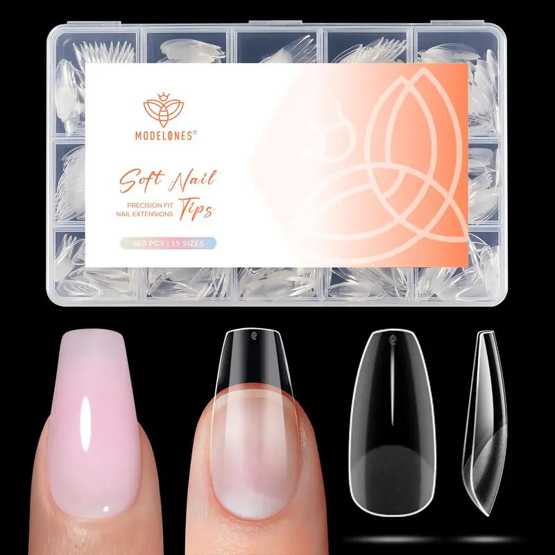 Modelones – 360 pièces d'ongles coffin demi-mat, 15 tailles pour extensions faciles