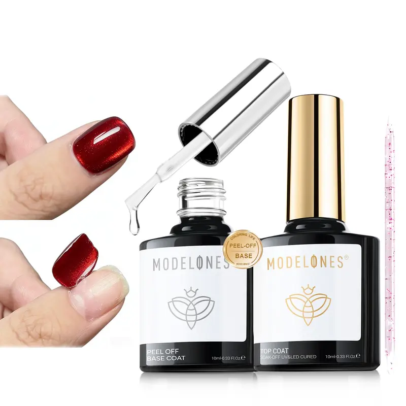 Modelones Base Peel-Off et Gel Top Coat – Kit 2 Pièces Sans Lampe, Séchage Rapide, 10 ml