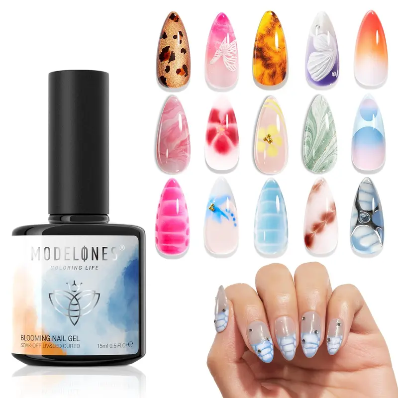 Modelones Blooming Gel – Gel clair pour effets bloom, floral et marbré, 15 ml