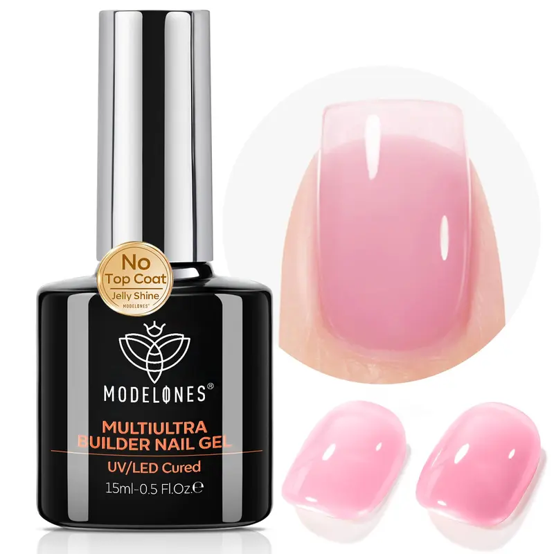Modelones Builder Gel Rose – Gel Builder Sans Top Coat, Finition Brillante, 9 en 1