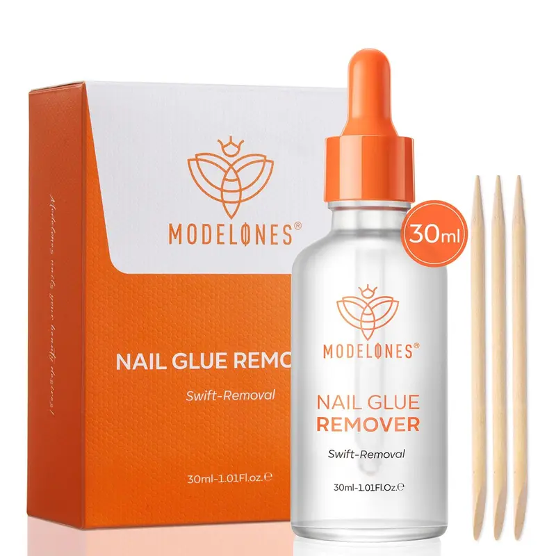 Modelones dissolvant colle ongles — Retrait rapide en 2 minutes, formule douce, bâton en bois, 30 ml