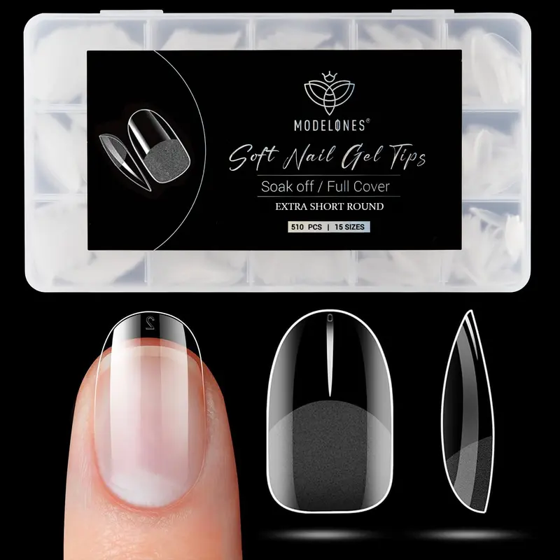 Modelones Embouts Ongles Courts Ovales – 510 Pièces, Finition Mate, Pré-formés, 15 Tailles pour Manucure DIY à Domicile