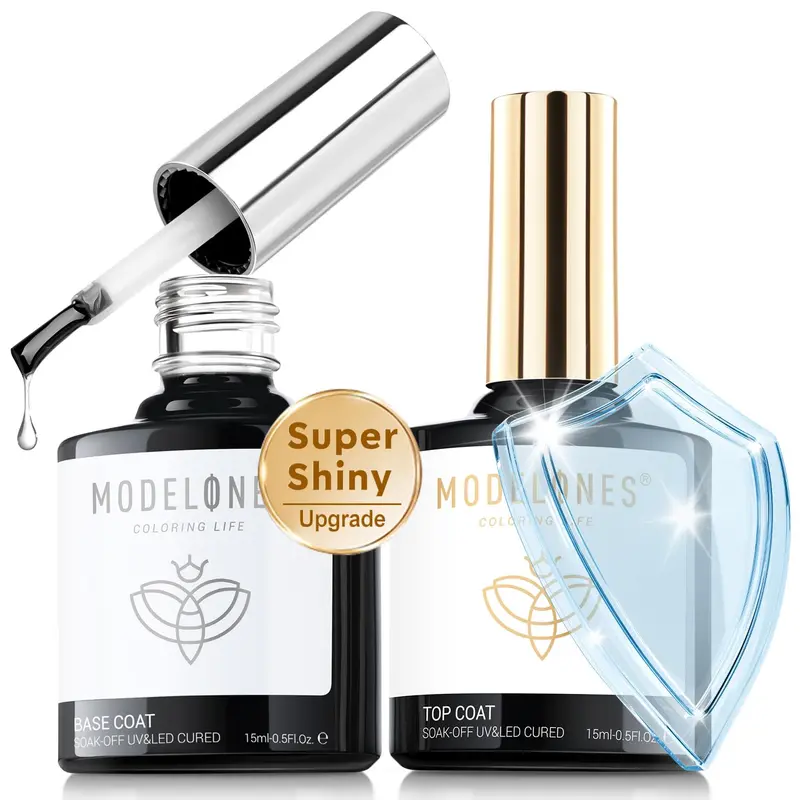 Modelones Gel Base Coat et Top Coat – Lot 15 ml 2026, Finition Ultra Brillante, Sans Acide