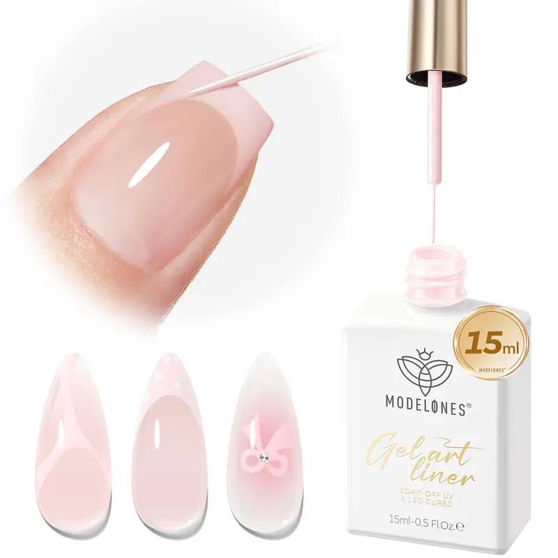 Modelones Gel-liner pour manucure française – Rose clair, 15 ml, pinceau ultra-fin, DIY à domicile
