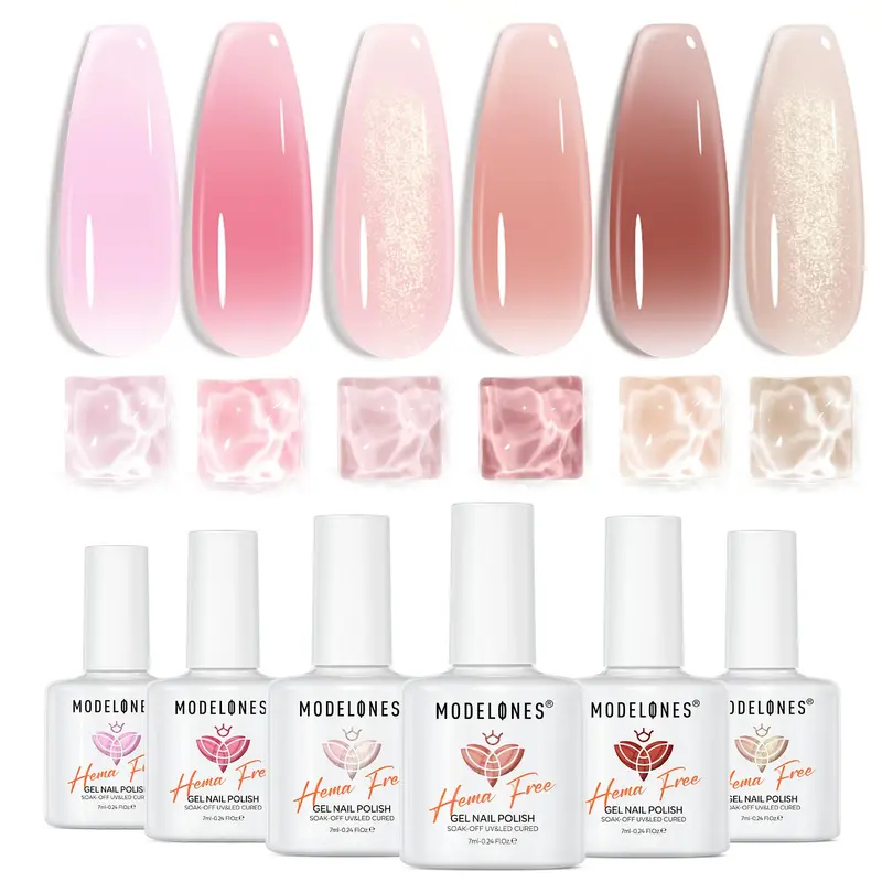 Modelones Jelly Gel Vernis Sans HEMA – 6 Couleurs Jelly Transparent Rose Lait
