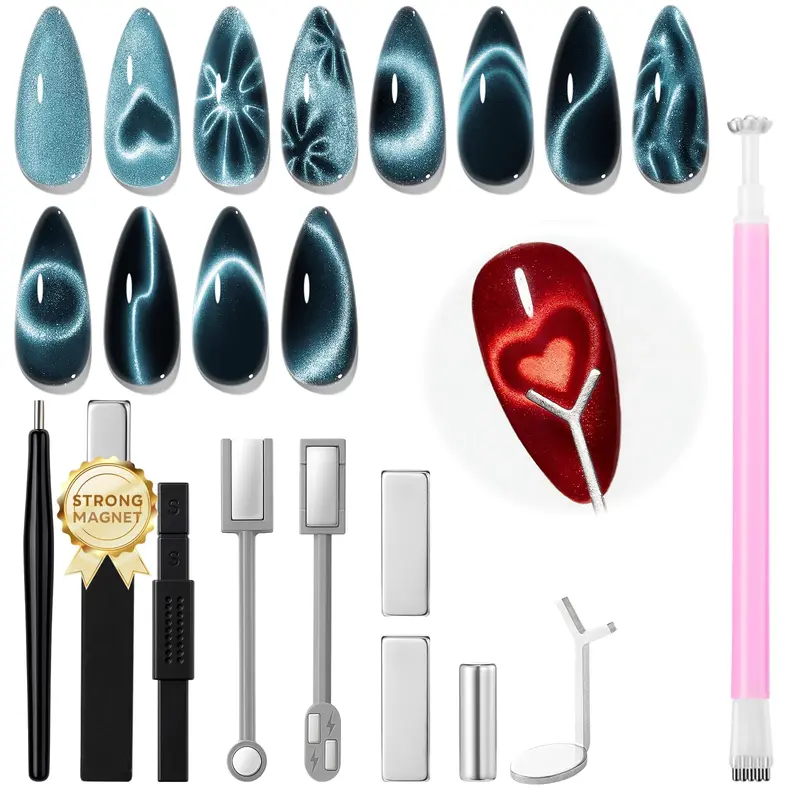 Modelones Kit d'Aimants Œil-de-Chat et Motifs Cœur pour Vernis Gel