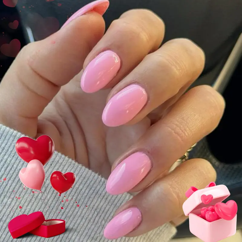 Modelones Kit d’ongles auto-adhésifs ovales rose – 32 pièces, accessoires | Saint-Valentin