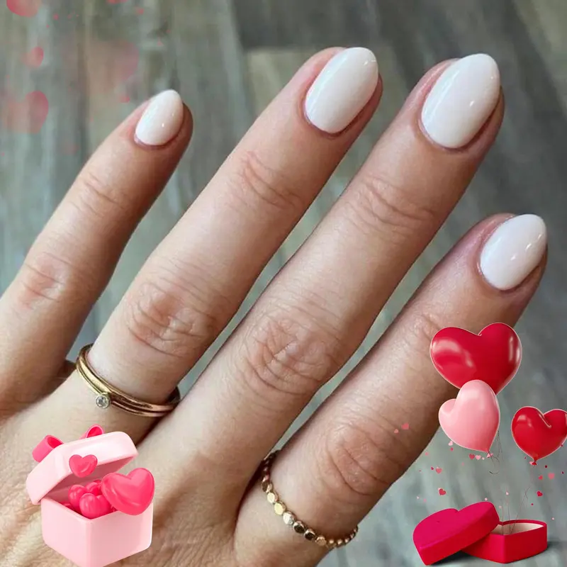 Modelones Kit d'ongles autocollants ovales – 32 pièces, colle, adhésifs, lime et outils – Saint-Valentin