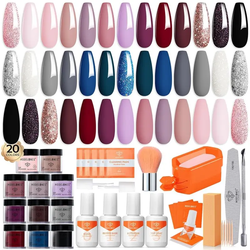 Modelones Kit Poudre d'immersion – 20 couleurs, sans lampe, set liquides et outils