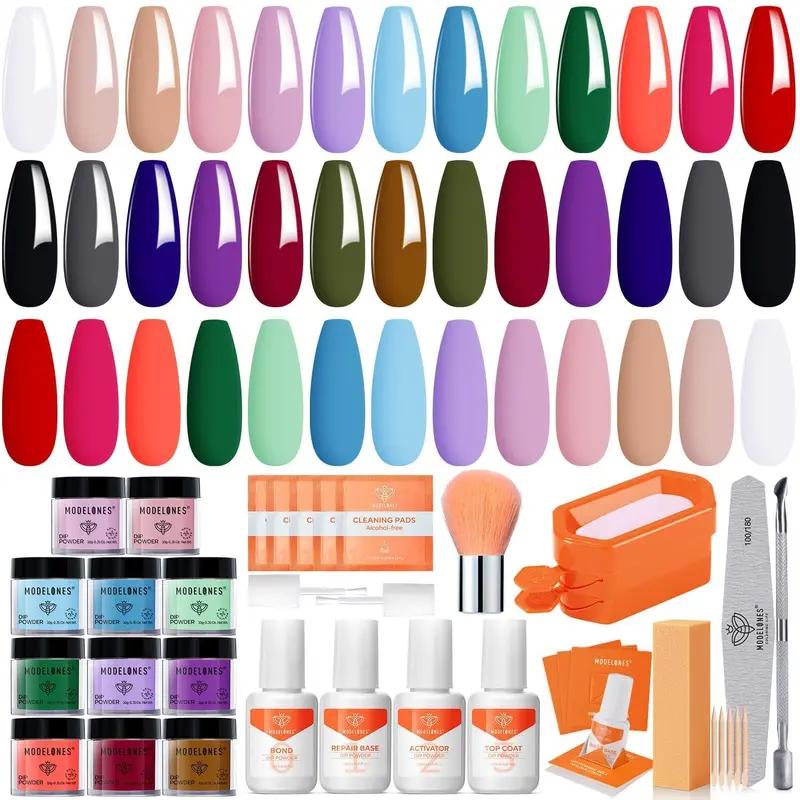 Modelones Kit Poudre Dip 20 Couleurs – Manucure DIY Sans Lampe, Base Activateur Vernis Supérieur | Cadeau Femme