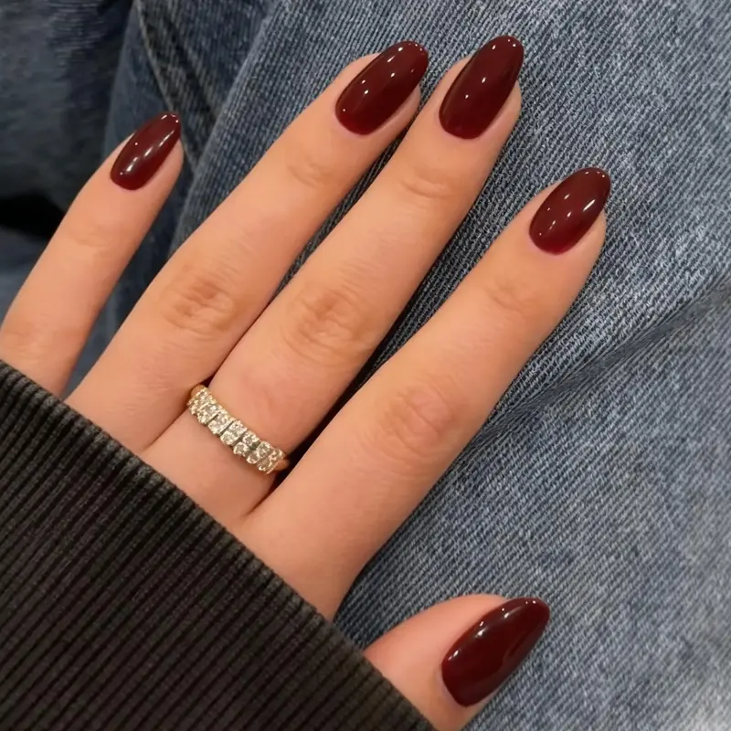 Modelones Ongles adhésifs en forme d’amande – Rouge Foncé, Kit réutilisable 32 pièces, Tailles 16