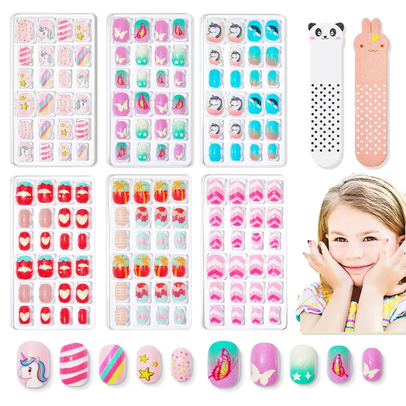 Modelones Ongles Enfants – 144 Pièces, 6 Coffrets, Prêts à Coller avec Paillettes