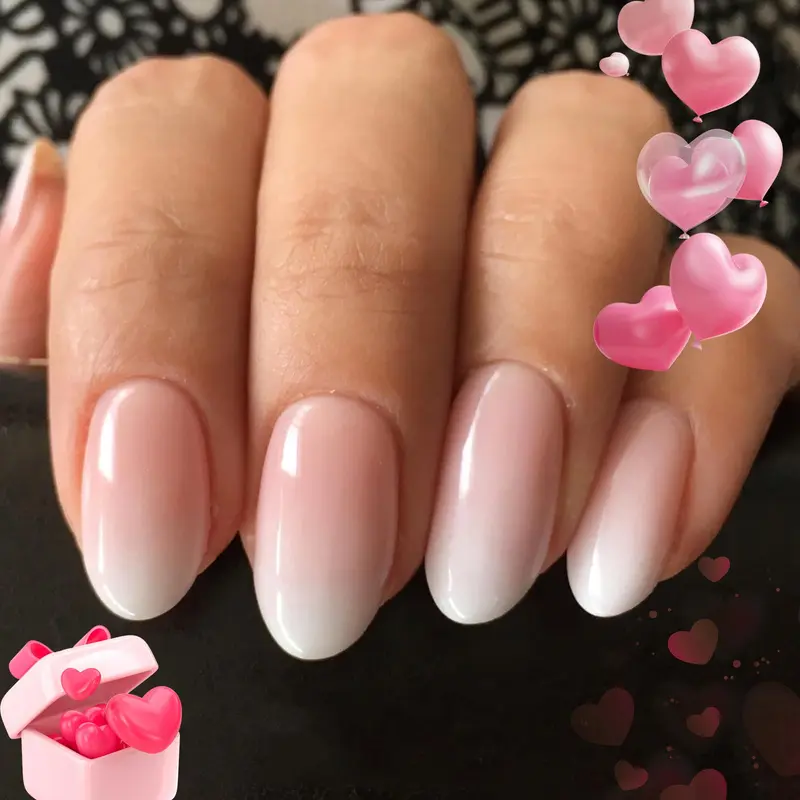 Modelones Ongles Press-On Courts Ovales – Kit Réutilisable 32 Pièces, Rose Ombre, Colle et Accessoires