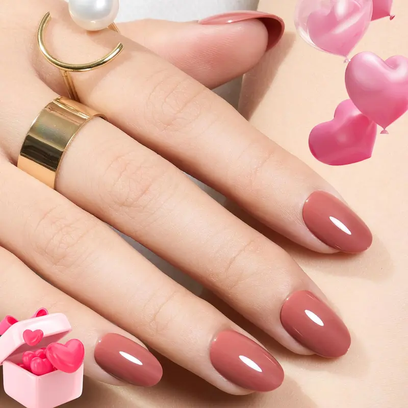 modelones Ongles press-on roses courts – Kit Valentine Ovales, 32 pièces, 16 tailles
