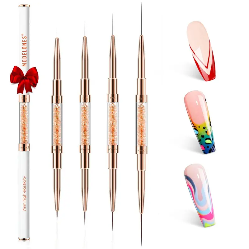 Modelones pinceaux nail art double-face 7/11/15/20 mm – kit liner ultra fins