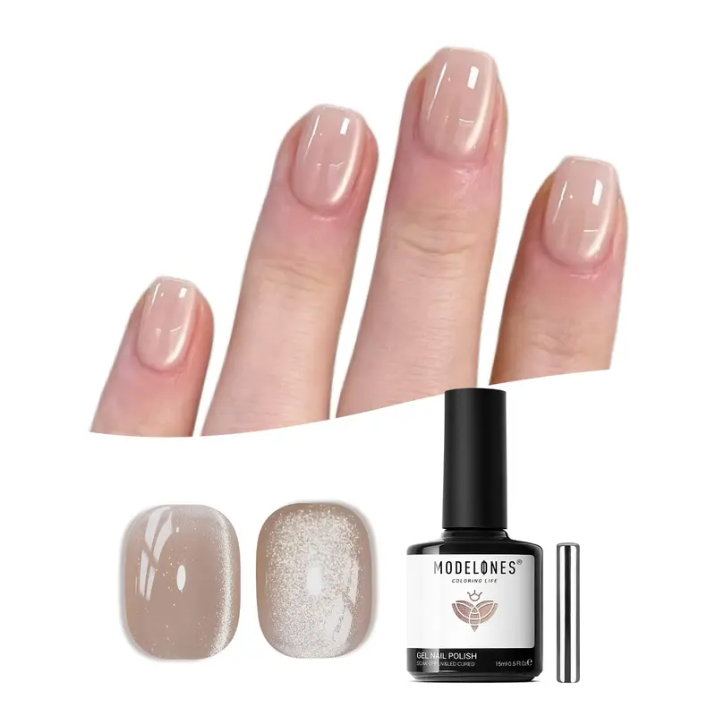 Modelones Silk Cat Eye Vernis Gel Pearl Nude – Effet Œil-de-Chat et Motif Coquille, Aimant, 15 ml