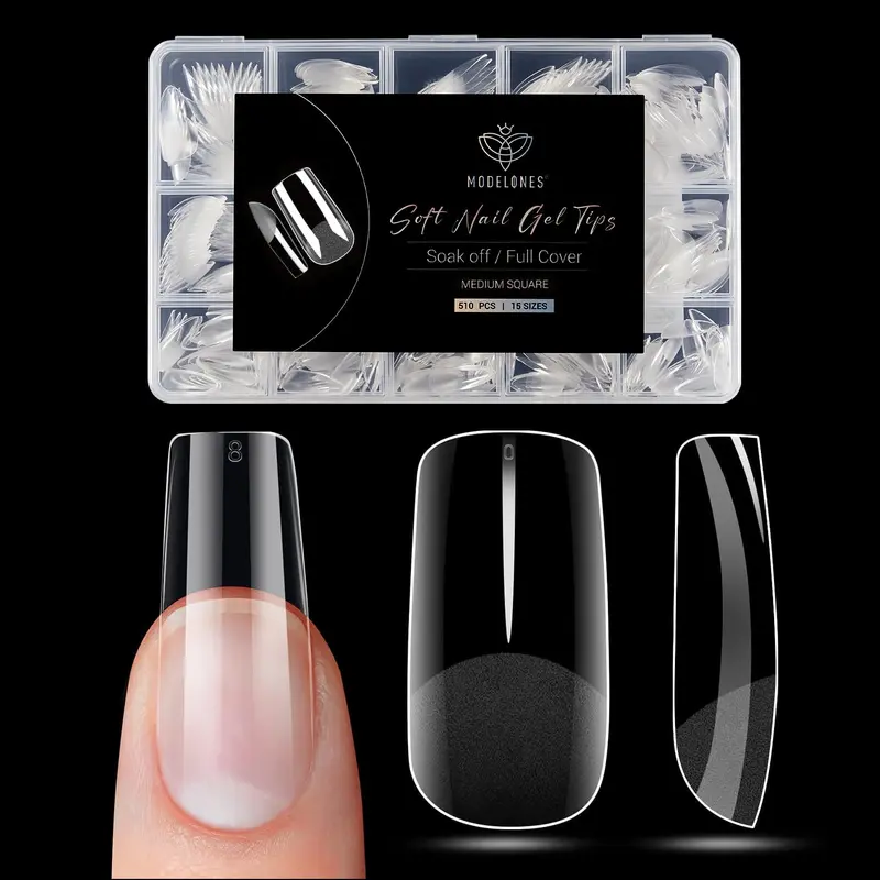 Modelones Tips Ongles Carré – 510 Pièces, Gel et Extension, Demi-Matte, Pose à Domicile