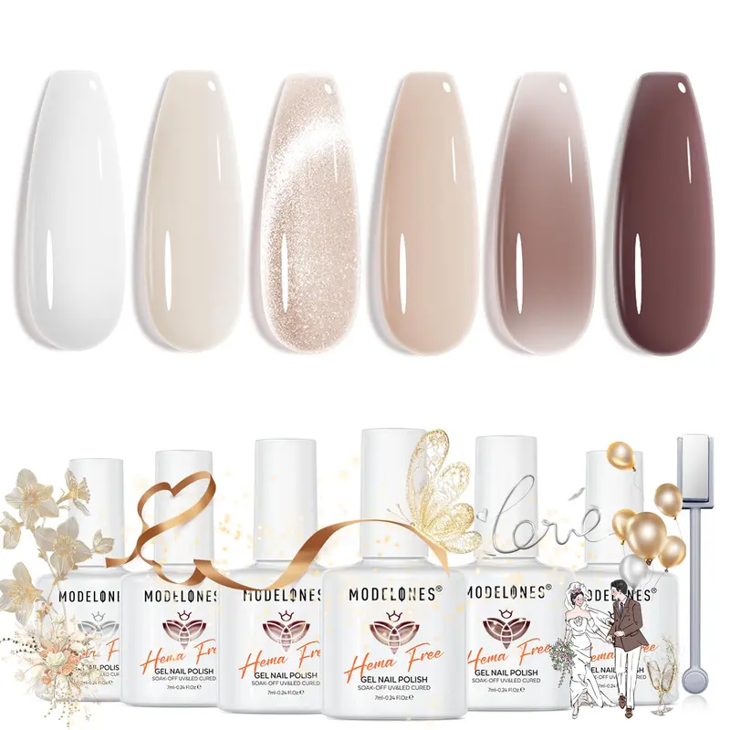Modelones Vernis Gel Nude Œil de Chat et Jelly – 6 Teintes Nude Sans HEMA | Manucure DIY