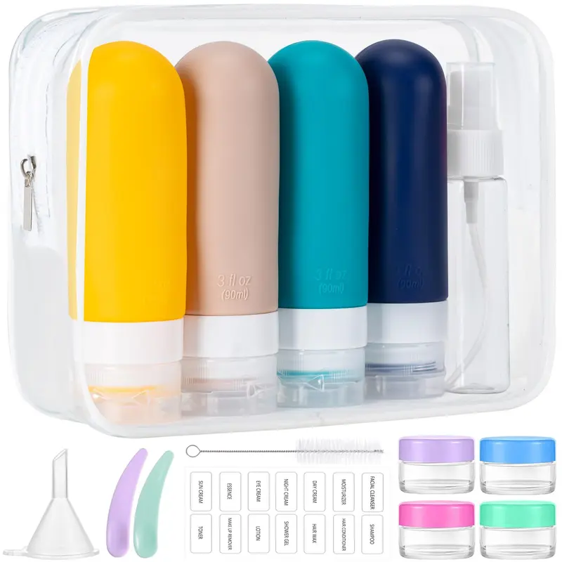 MODENGKONGJIAN – 16 Bouteilles de Voyage en Silicone, 3 oz, Anti-Fuite, Réutilisables (Bleu)