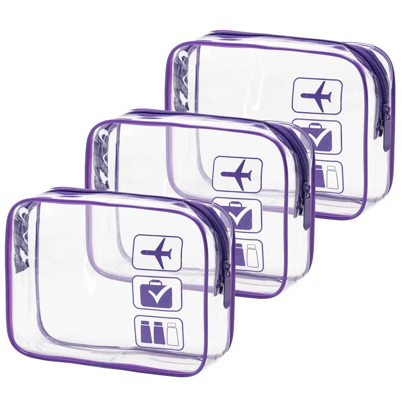 MODENGKONGJIAN TSA Approuvé Sac de Toilette Transparent – Lot de 3 Pochettes Quart Taille (Pourpre)