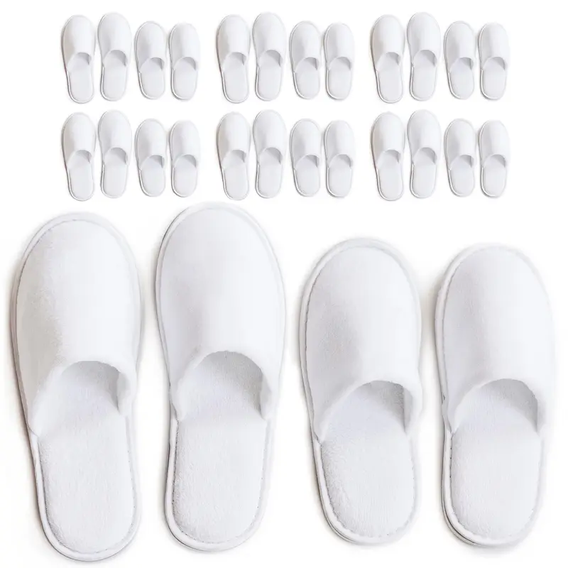 Modlux Chaussures Spa – 12 Paires Chaussons Velours Coton Blancs, Tailles M et L, Non Dérapants pour Hôtel, Spa et Maison