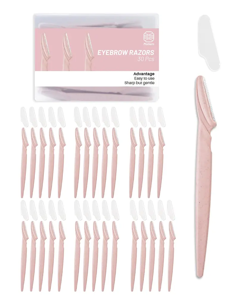 MoHern Outil Dermaplanage Visage – 30 Rasoirs Faciaux Rose, Polyvalents