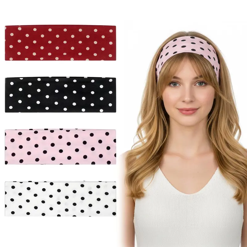 Molain 4 Pack Bandeaux À Pois – Sans Glissement, Large et Doux pour Femmes