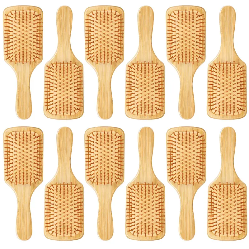 Molain — Ensemble de 12 brosses à cheveux en bambou | Brosse paddle légère et anti-statique
