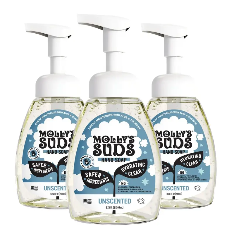 Molly's Suds Savon Moussant pour les Mains – Aloe et huile de coco | Sans parfum | Lot de 3 bouteilles de 8,25 oz
