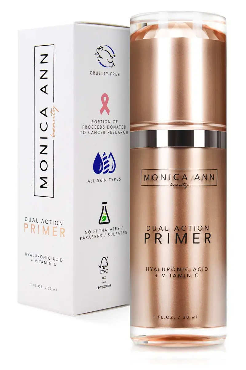 Monica Ann Beauty Prébase Double Action 30 mL – Hydratante avec Vitamine C et Acide Hyaluronique | Lissante, Matifiante et Adaptée à Toutes les Teintes