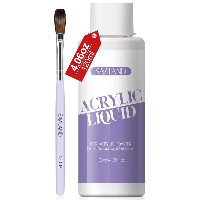 Monomère Acrylique SAVILAND 4 oz + Pinceau n°12 – Ongles à domicile et en salon