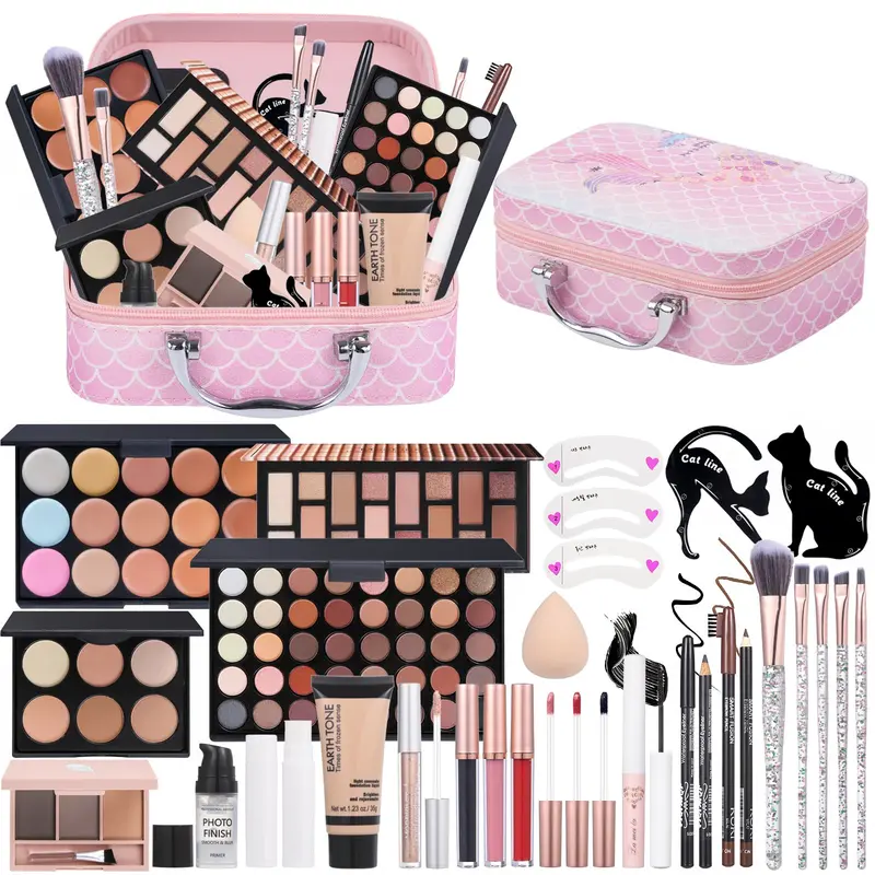 Moobirlet Kit Maquillage de Voyage – 27 en 1, 56 teintes yeux, fond et correcteur, pinceaux (Couleurs 40)